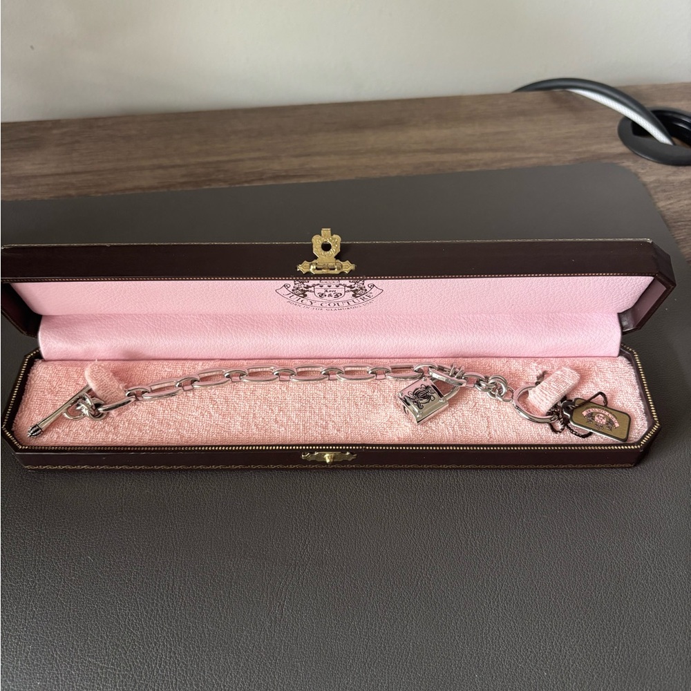 Juicy Couture Silver Charm Bracelet with Lock and Logo Charms